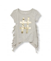 childrens place gray/white emb. striped side-fringe girls tee